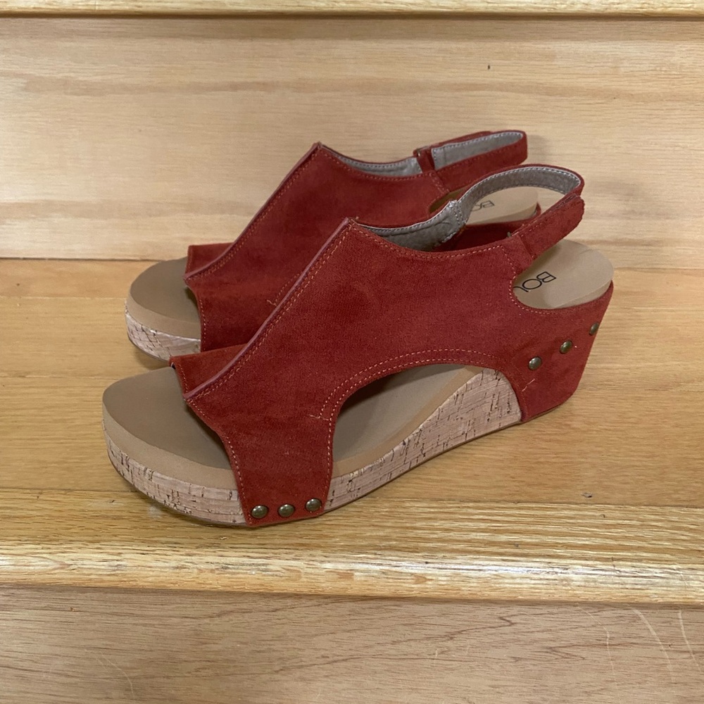 Corkys Women's fall orange  Wedge Sandals 10